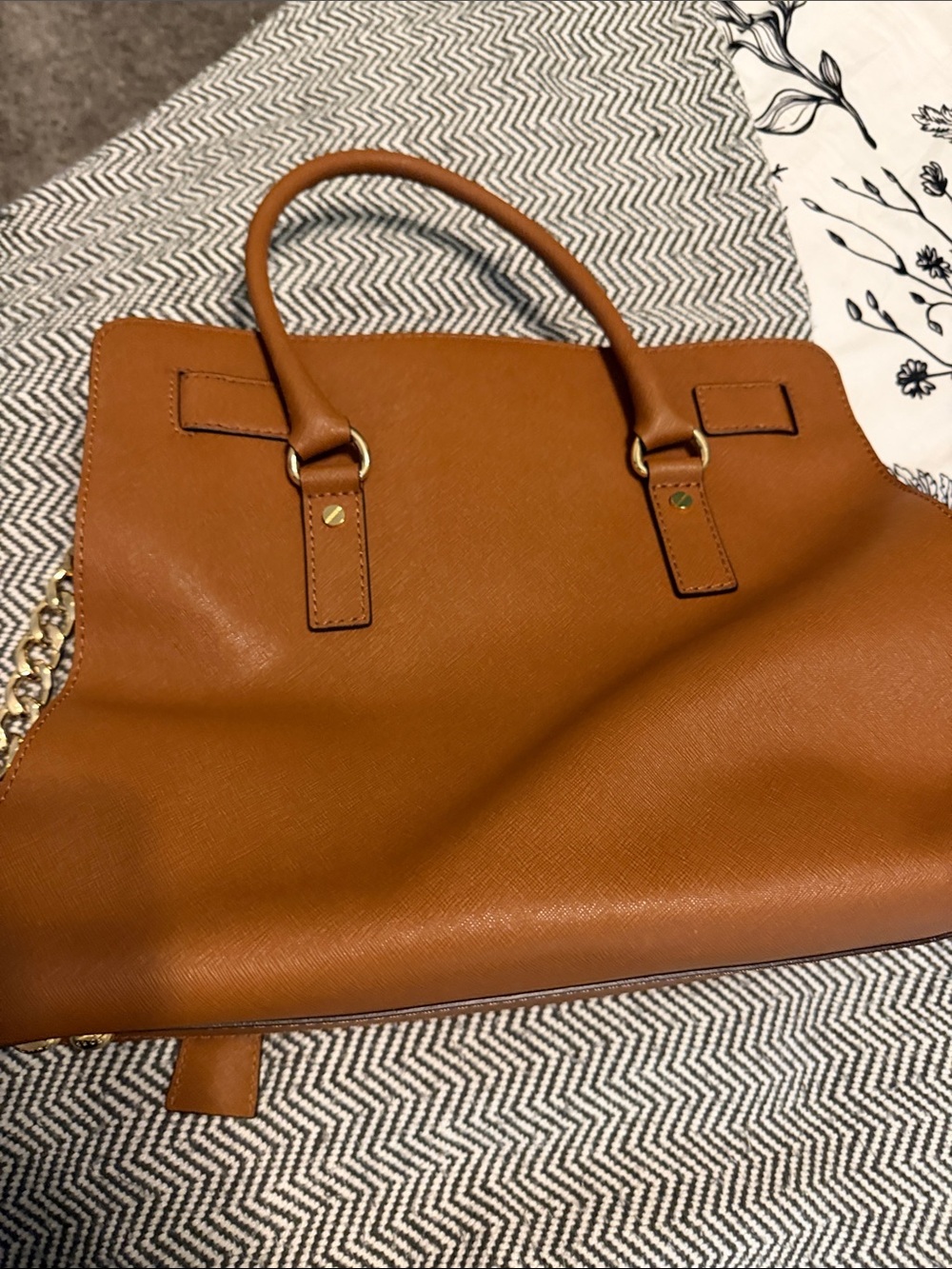 Michael Kors Hamilton Cognac Leather Satchel with Gold Hardware - Picture 4 of 5